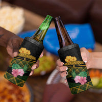 Martinique Heritage 4 in 1 Can Cooler Tumbler Hibiscus Floral Design with Green and Yellow Madras Tartan