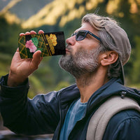 Martinique Heritage 4 in 1 Can Cooler Tumbler Hibiscus Floral Design with Green and Yellow Madras Tartan