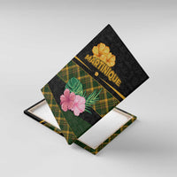 Martinique Heritage Canvas Wall Art Hibiscus Floral Design with Green and Yellow Madras Tartan