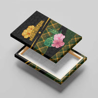 Martinique Heritage Canvas Wall Art Hibiscus Floral Design with Green and Yellow Madras Tartan