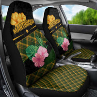 Martinique Heritage Car Seat Cover Hibiscus Floral Design with Green and Yellow Madras Tartan