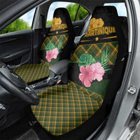 Martinique Heritage Car Seat Cover Hibiscus Floral Design with Green and Yellow Madras Tartan