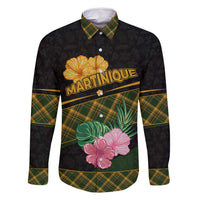 Martinique Heritage Family Matching Mermaid Dress and Hawaiian Shirt Hibiscus Floral Design with Green and Yellow Madras Tartan