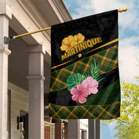 Martinique Heritage Garden Flag Hibiscus Floral Design with Green and Yellow Madras Tartan