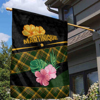 Martinique Heritage Garden Flag Hibiscus Floral Design with Green and Yellow Madras Tartan