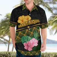 Martinique Heritage Hawaiian Shirt Hibiscus Floral Design with Green and Yellow Madras Tartan