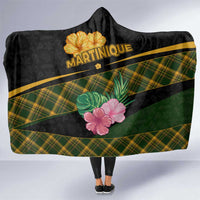 Martinique Heritage Hooded Blanket Hibiscus Floral Design with Green and Yellow Madras Tartan