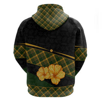 Martinique Heritage Hoodie Hibiscus Floral Design with Green and Yellow Madras Tartan