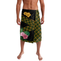 Martinique Heritage Lavalava Hibiscus Floral Design with Green and Yellow Madras Tartan