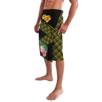 Martinique Heritage Lavalava Hibiscus Floral Design with Green and Yellow Madras Tartan