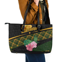 Martinique Heritage Leather Tote Bag Hibiscus Floral Design with Green and Yellow Madras Tartan