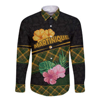 Martinique Heritage Long Sleeve Button Shirt Hibiscus Floral Design with Green and Yellow Madras Tartan