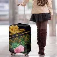 Martinique Heritage Luggage Cover Hibiscus Floral Design with Green and Yellow Madras Tartan