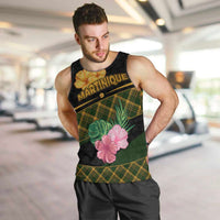 Martinique Heritage Men Tank Top Hibiscus Floral Design with Green and Yellow Madras Tartan