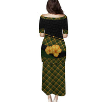 Martinique Heritage Puletasi Hibiscus Floral Design with Green and Yellow Madras Tartan
