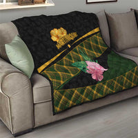 Martinique Heritage Quilt Hibiscus Floral Design with Green and Yellow Madras Tartan
