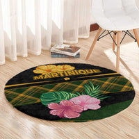 Martinique Heritage Round Carpet Hibiscus Floral Design with Green and Yellow Madras Tartan