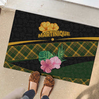 Martinique Heritage Rubber Doormat Hibiscus Floral Design with Green and Yellow Madras Tartan