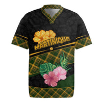 Martinique Heritage Rugby Jersey Hibiscus Floral Design with Green and Yellow Madras Tartan