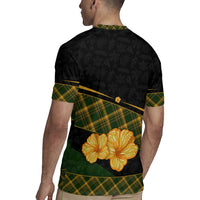 Martinique Heritage Rugby Jersey Hibiscus Floral Design with Green and Yellow Madras Tartan