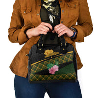 Martinique Heritage Shoulder Handbag Hibiscus Floral Design with Green and Yellow Madras Tartan