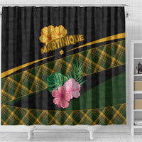 Martinique Heritage Shower Curtain Hibiscus Floral Design with Green and Yellow Madras Tartan