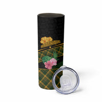 Martinique Heritage Skinny Tumbler Hibiscus Floral Design with Green and Yellow Madras Tartan