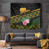 Martinique Heritage Tapestry Hibiscus Floral Design with Green and Yellow Madras Tartan