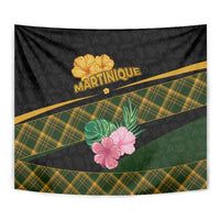 Martinique Heritage Tapestry Hibiscus Floral Design with Green and Yellow Madras Tartan