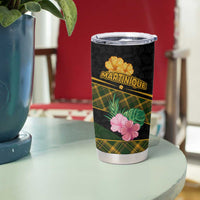 Martinique Heritage Tumbler Cup Hibiscus Floral Design with Green and Yellow Madras Tartan