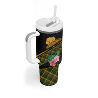 Martinique Heritage Tumbler With Handle Hibiscus Floral Design with Green and Yellow Madras Tartan