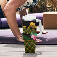 Martinique Heritage Tumbler With Handle Hibiscus Floral Design with Green and Yellow Madras Tartan