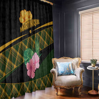 Martinique Heritage Window Curtain Hibiscus Floral Design with Green and Yellow Madras Tartan