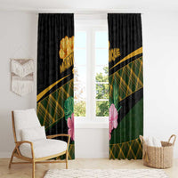 Martinique Heritage Window Curtain Hibiscus Floral Design with Green and Yellow Madras Tartan