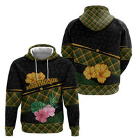 Martinique Heritage Zip Hoodie Hibiscus Floral Design with Green and Yellow Madras Tartan