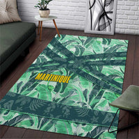Martinique Pride Area Rug with Green Banana Leaf Print and Flag Patch Accents