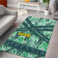 Martinique Pride Area Rug with Green Banana Leaf Print and Flag Patch Accents