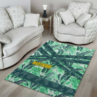 Martinique Pride Area Rug with Green Banana Leaf Print and Flag Patch Accents