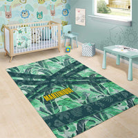 Martinique Pride Area Rug with Green Banana Leaf Print and Flag Patch Accents