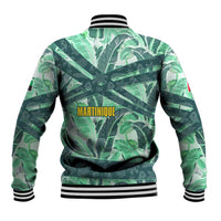 Martinique Pride Baseball Jacket with Green Banana Leaf Print and Flag Patch Accents