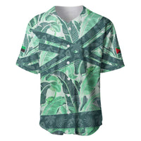 Martinique Pride Baseball Jersey with Green Banana Leaf Print and Flag Patch Accents