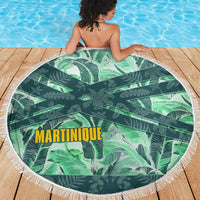 Martinique Pride Beach Blanket with Green Banana Leaf Print and Flag Patch Accents