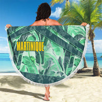 Martinique Pride Beach Blanket with Green Banana Leaf Print and Flag Patch Accents