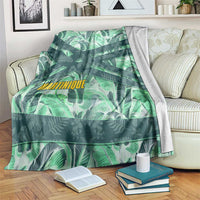 Martinique Pride Blanket with Green Banana Leaf Print and Flag Patch Accents