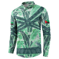 Martinique Pride Button Sweatshirt with Green Banana Leaf Print and Flag Patch Accents