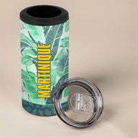 Martinique Pride 4 in 1 Can Cooler Tumbler with Green Banana Leaf Print and Flag Patch Accents