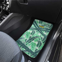 Martinique Pride Car Mats with Green Banana Leaf Print and Flag Patch Accents
