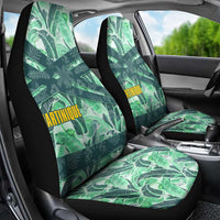 Martinique Pride Car Seat Cover with Green Banana Leaf Print and Flag Patch Accents