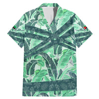Martinique Pride Family Matching Mermaid Dress and Hawaiian Shirt with Green Banana Leaf Print and Flag Patch Accents