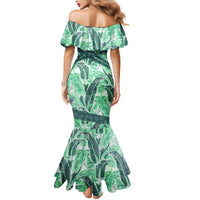 Martinique Pride Family Matching Mermaid Dress and Hawaiian Shirt with Green Banana Leaf Print and Flag Patch Accents